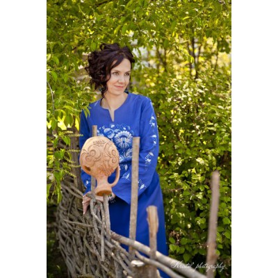 Embroidered dress "Happy Petrykivka" blue